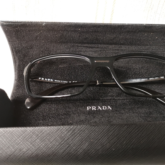 PRADA VPR 15N BRO-1O1 Eyeglasses Frames Black Polished Silver Square 56-17-140 - Picture 9 of 12